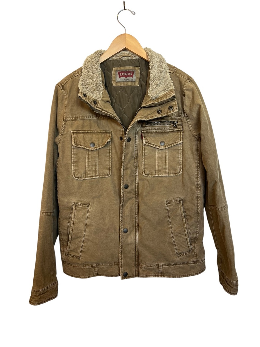 Levi's Men's Brown Canvas Sherpa Collar Utility Field Jacket Large Quilt Lined